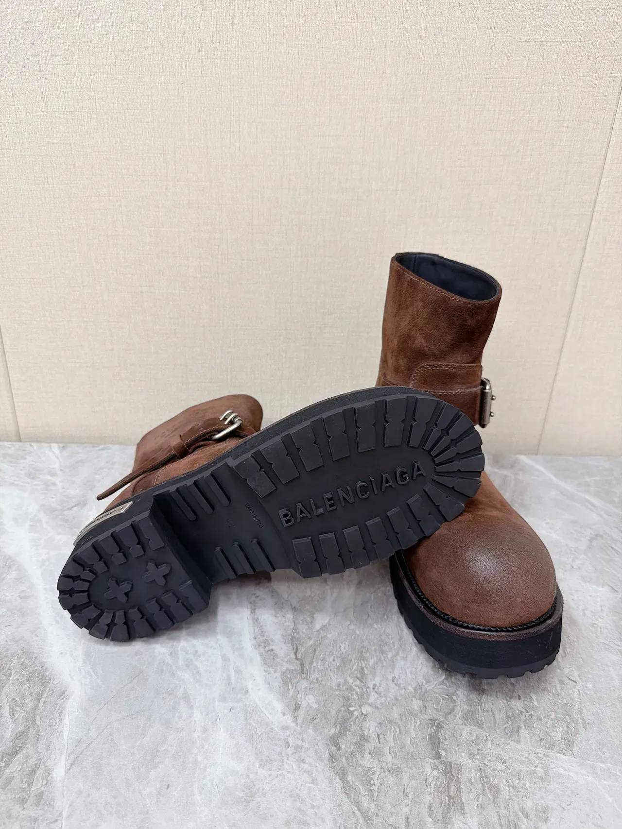 Balenciaga Le Cagole Brown Suede Buckle Strap Ankle Boots 2