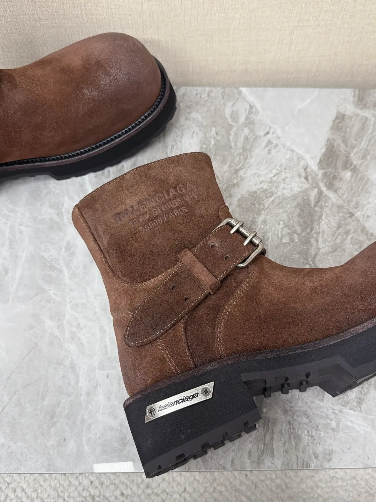 Balenciaga Le Cagole Brown Suede Buckle Strap Ankle Boots 3