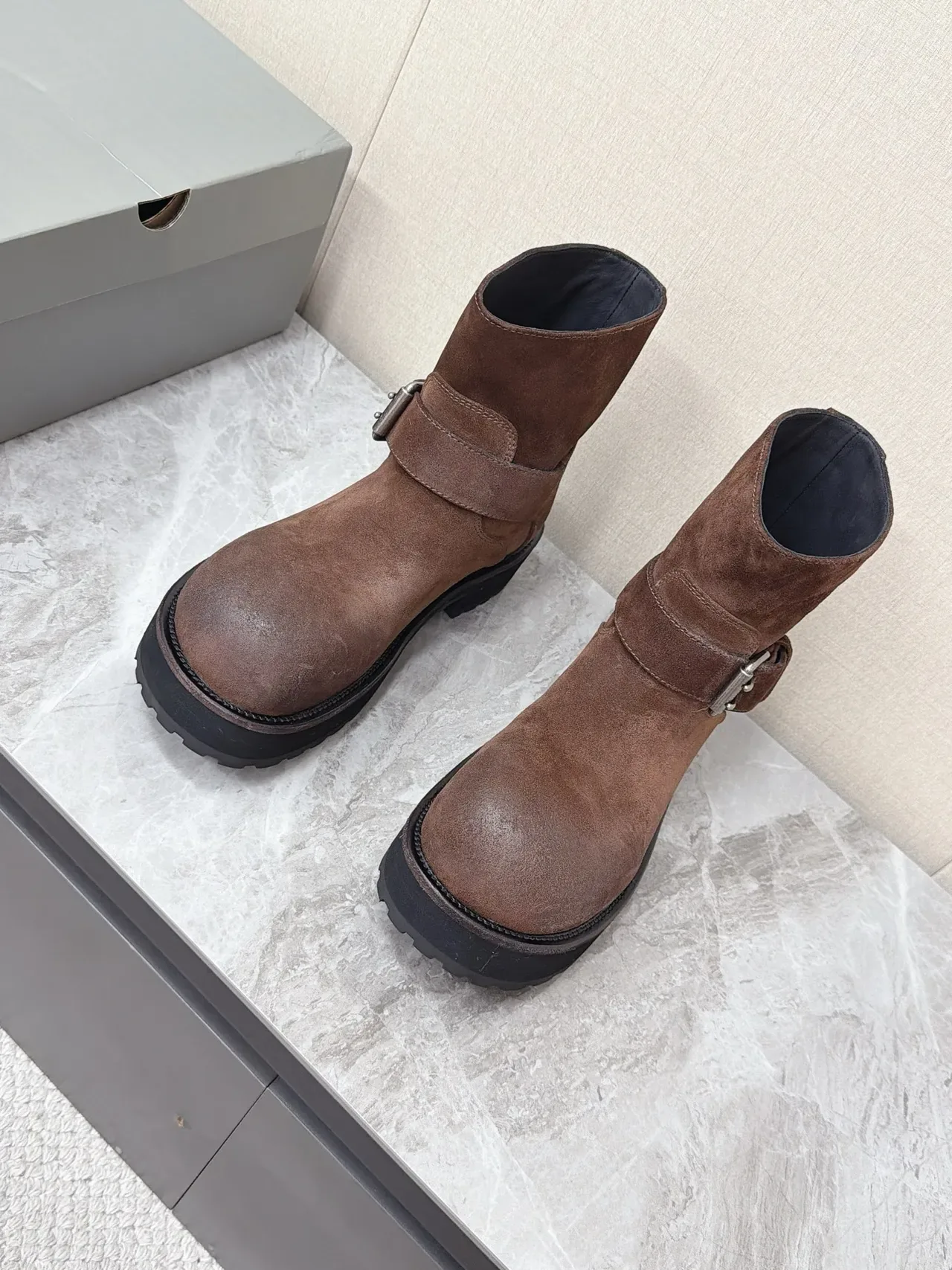 Balenciaga Le Cagole Brown Suede Buckle Strap Ankle Boots 5