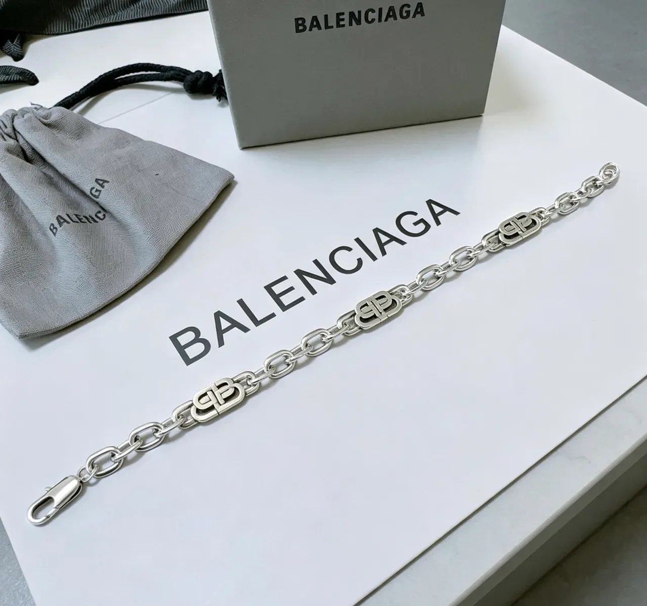 Bracelet Balenciaga Logo Chain Argent Metal 6