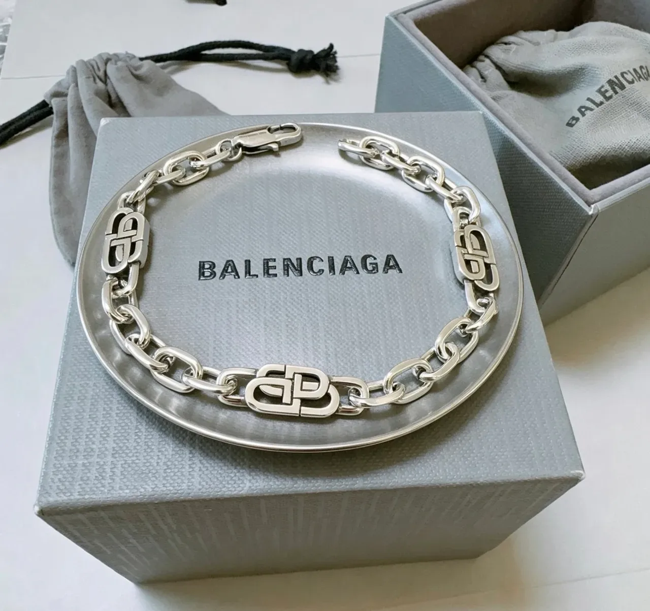 Bracelet Balenciaga Logo Chain Argent Metal 7