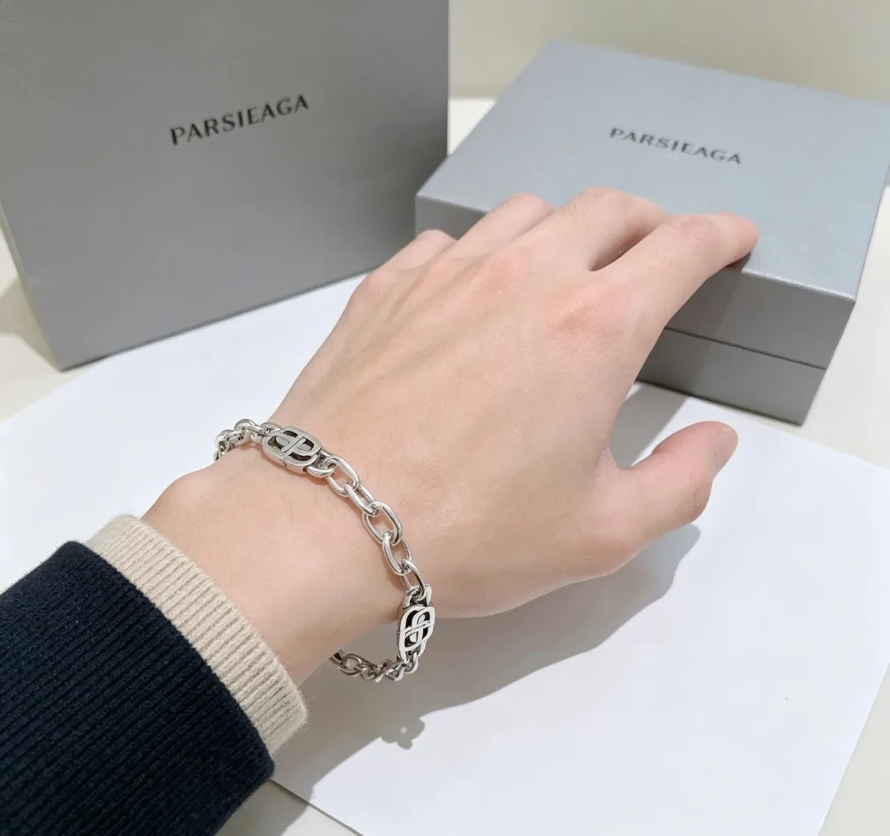 Bracelet Balenciaga Logo Chain Argent Metal 8