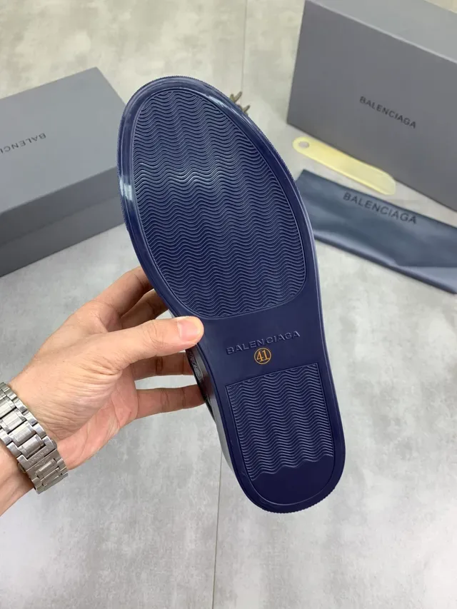 Balenciaga Navy Gold Crinkled Leather Flat Lacing Lifestyle Sneakers 2