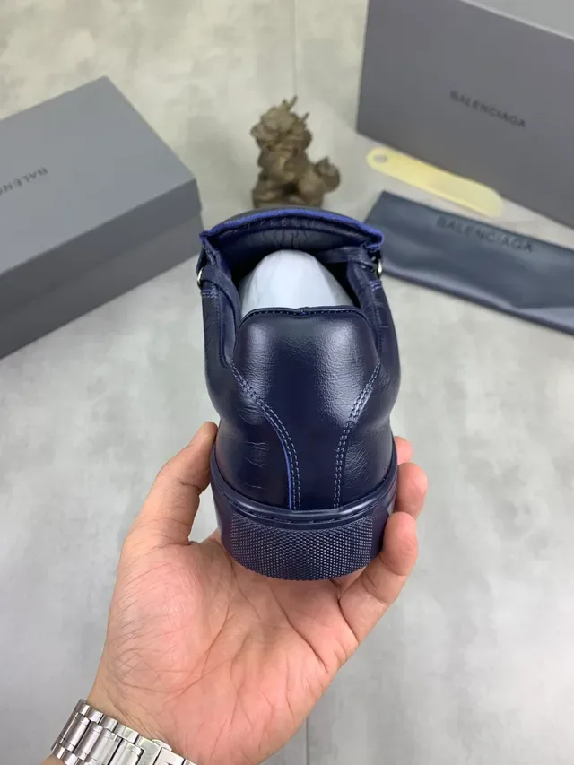 Balenciaga Navy Gold Crinkled Leather Flat Lacing Lifestyle Sneakers 3