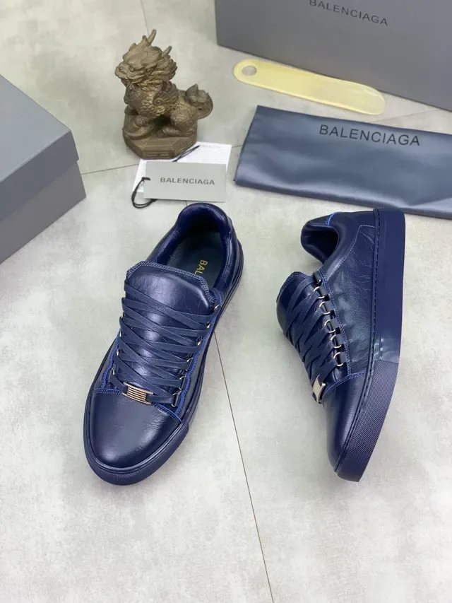 Balenciaga Navy Gold Crinkled Leather Flat Lacing Lifestyle Sneakers 4