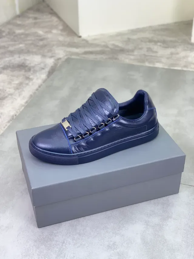 Balenciaga Navy Gold Crinkled Leather Flat Lacing Lifestyle Sneakers 5