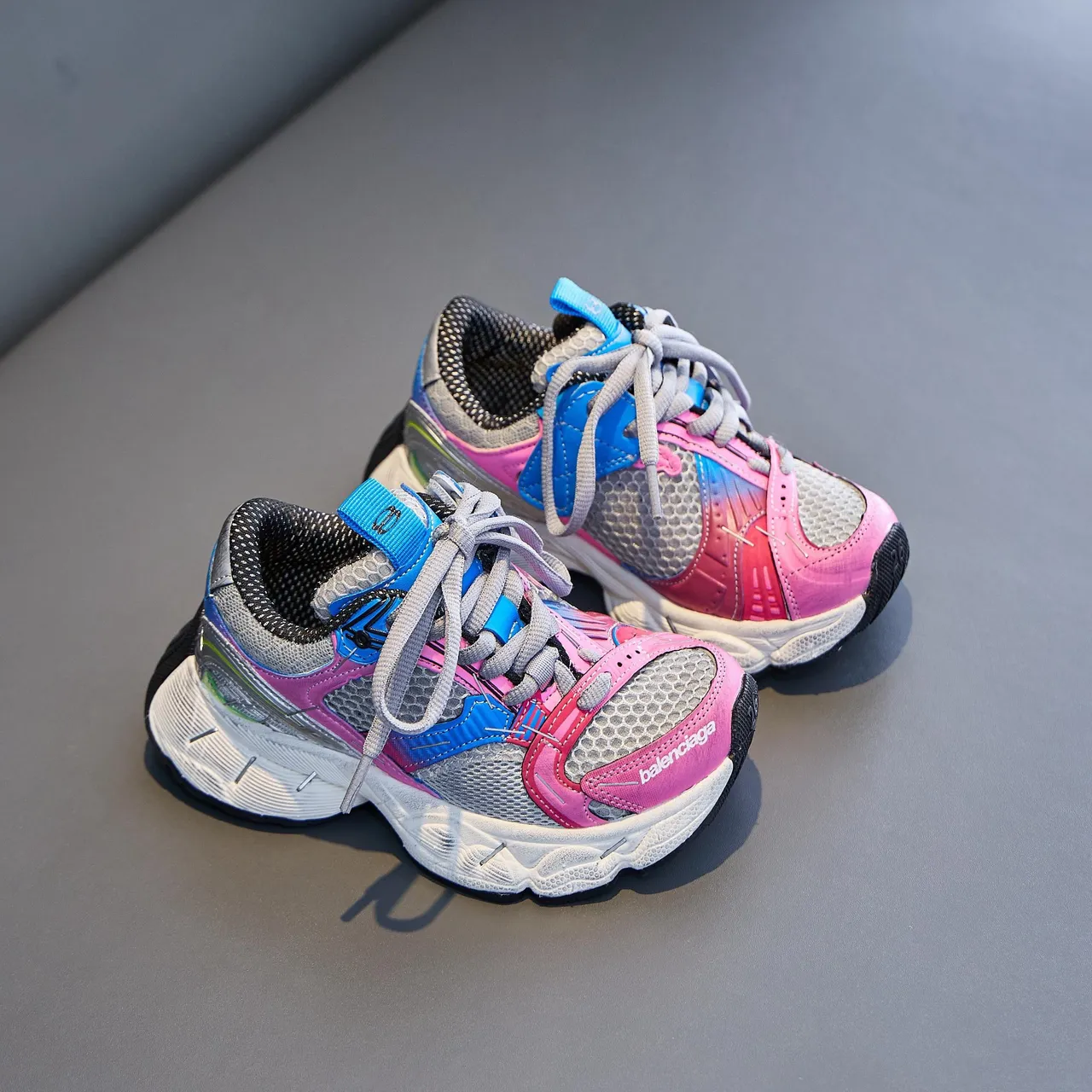 Balenciaga Pink Blue Oversized Sole Mesh-Synthetic Hybrid Upper Chunky Sneakers 3