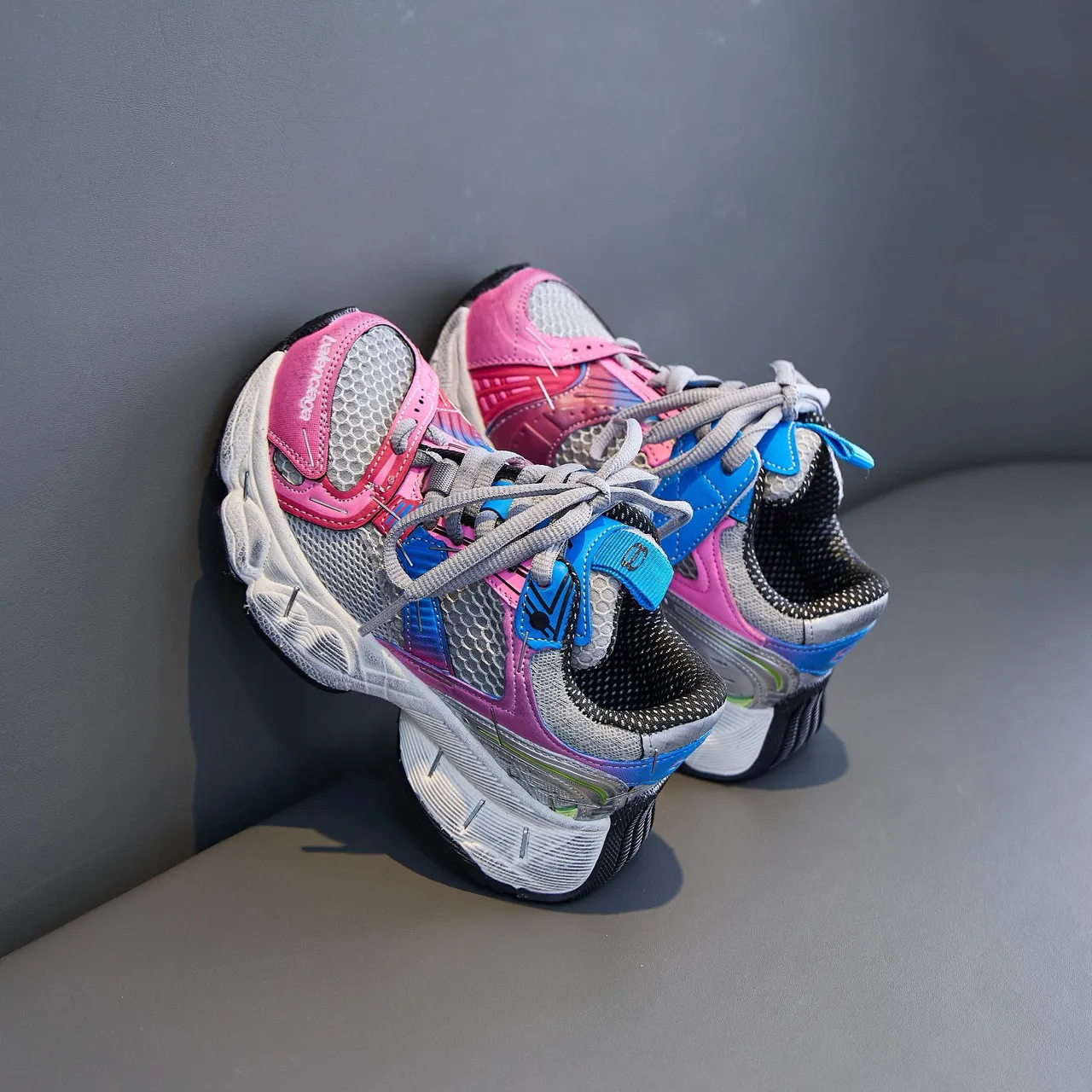 Balenciaga Pink Blue Oversized Sole Mesh-Synthetic Hybrid Upper Chunky Sneakers 5