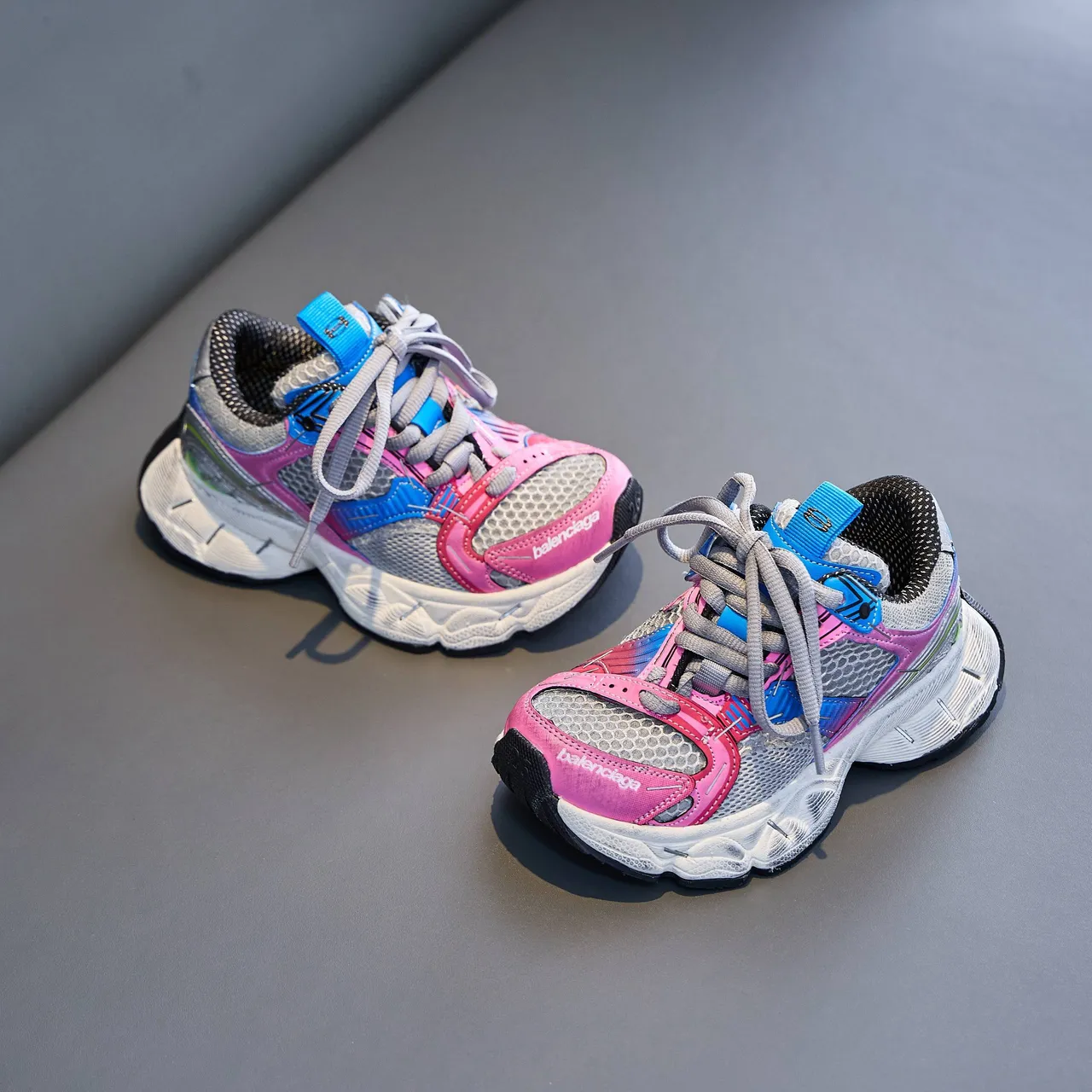 Balenciaga Pink Blue Oversized Sole Mesh-Synthetic Hybrid Upper Chunky Sneakers 6