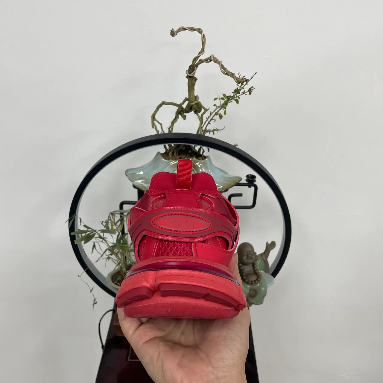 Balenciaga Chaussures Rouge Monochromatique Multi-couches Cage Overlay Chunky baskets 4