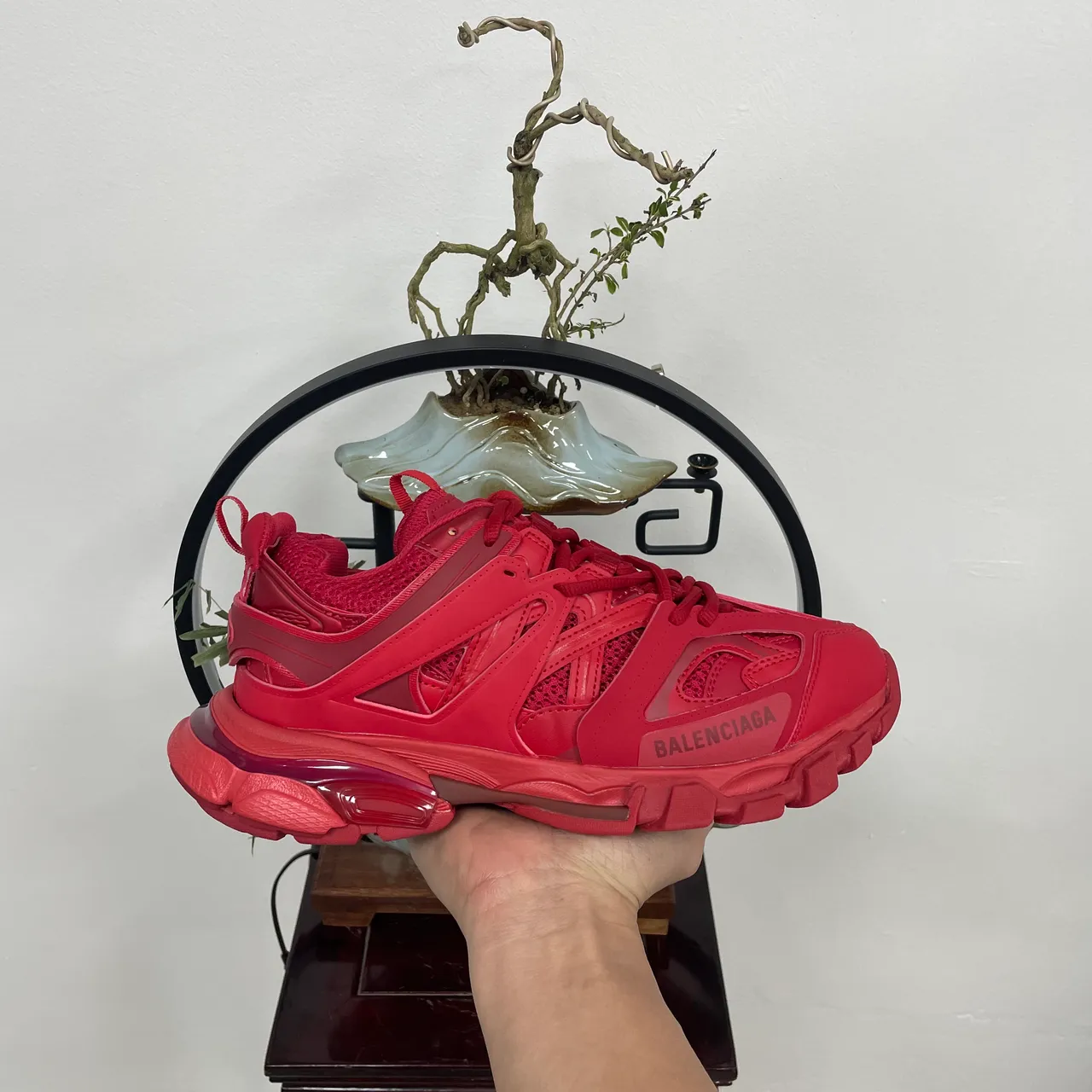 Balenciaga Chaussures Rouge Monochromatique Multi-couches Cage Overlay Chunky baskets 7