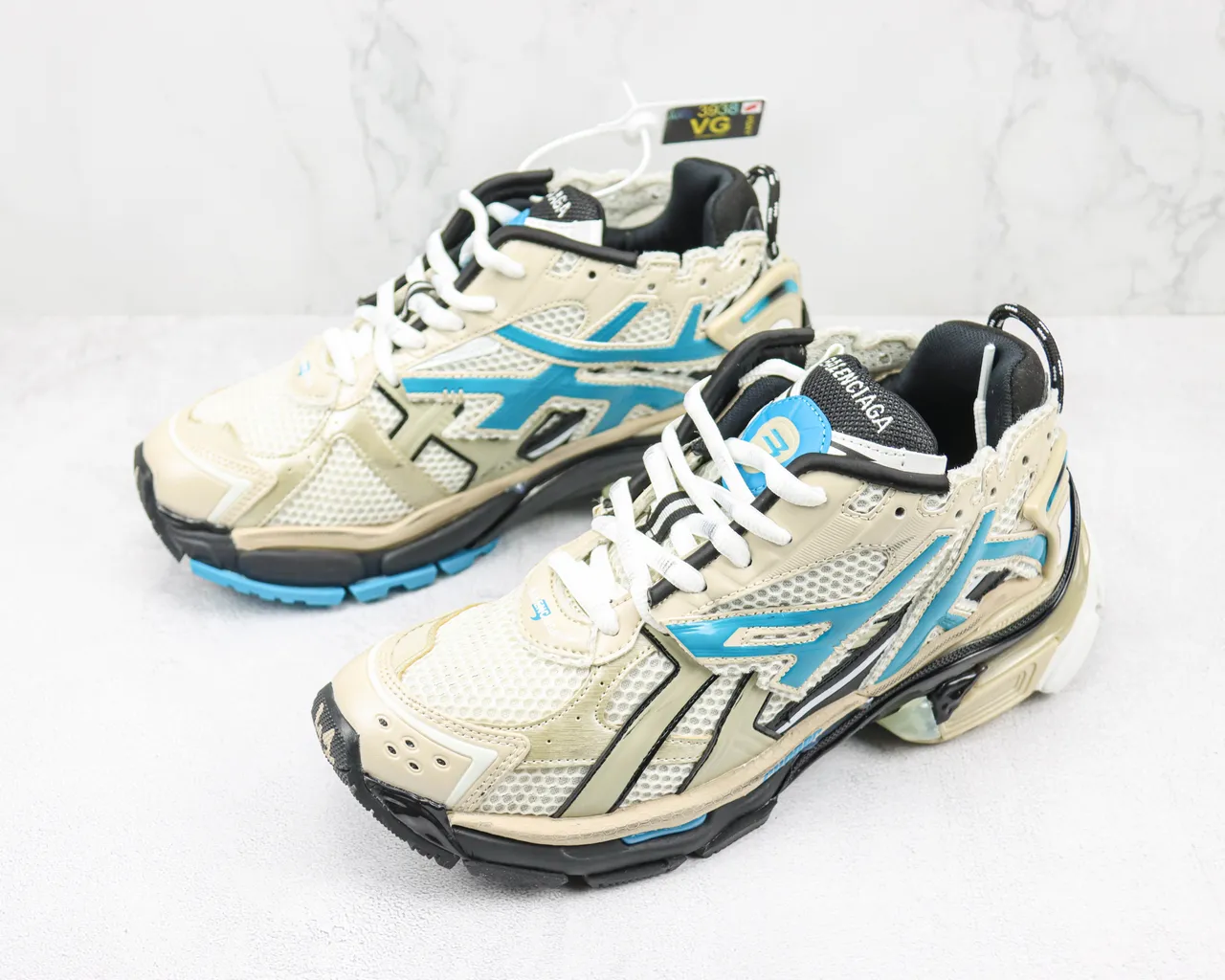 Balenciaga Runner Off-White and Blue Chunky Sneakers 4