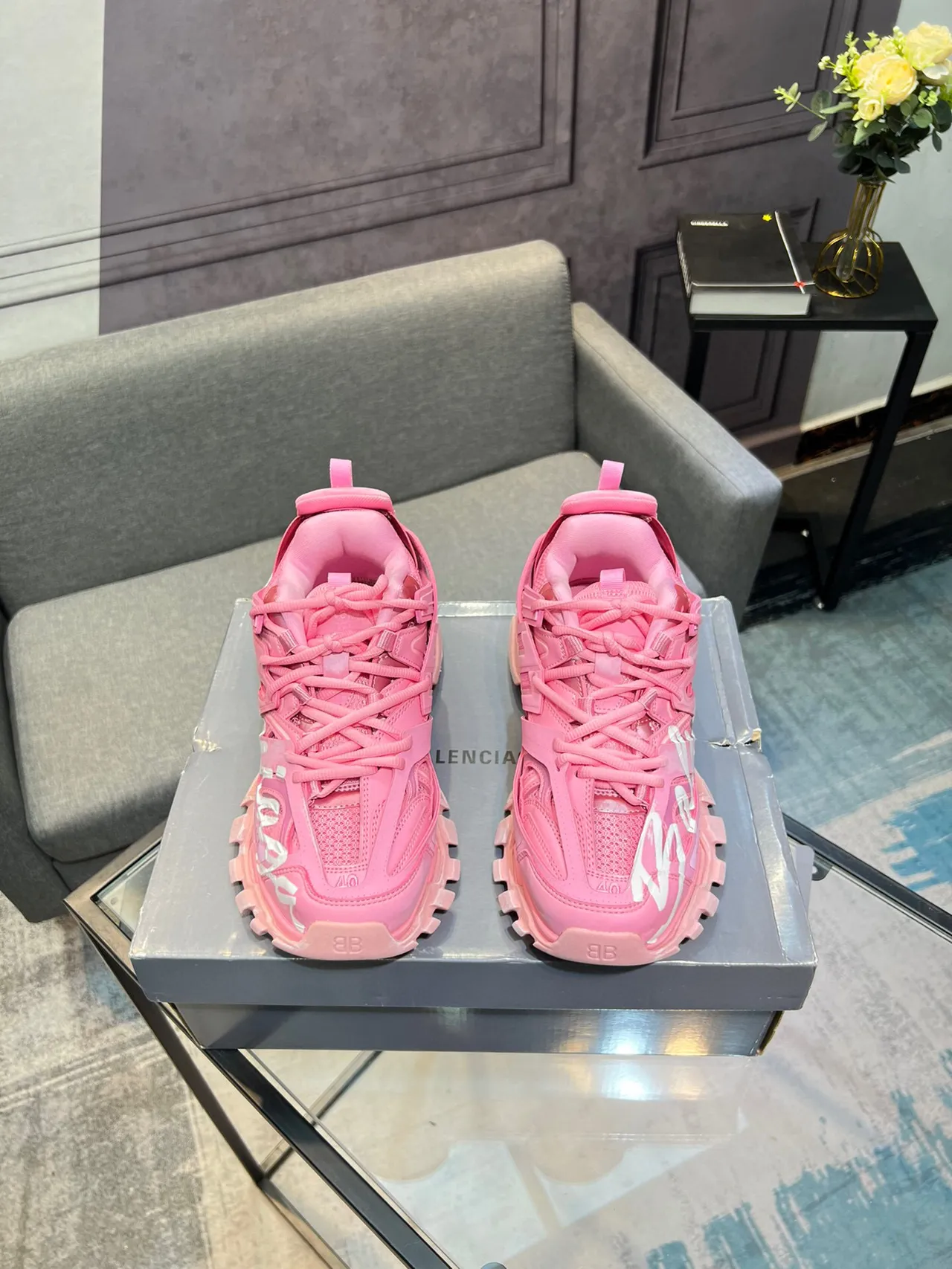 Balenciaga Runner Pink Script Chunky Sneakers 2