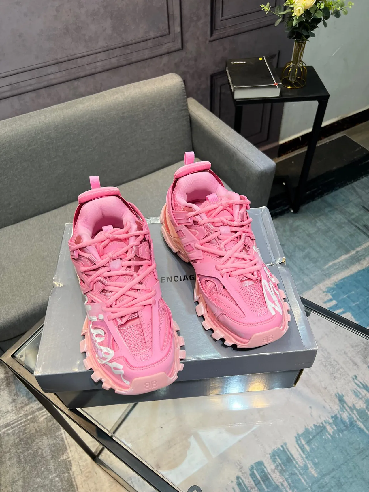 Balenciaga Runner Pink Script Chunky Sneakers 5
