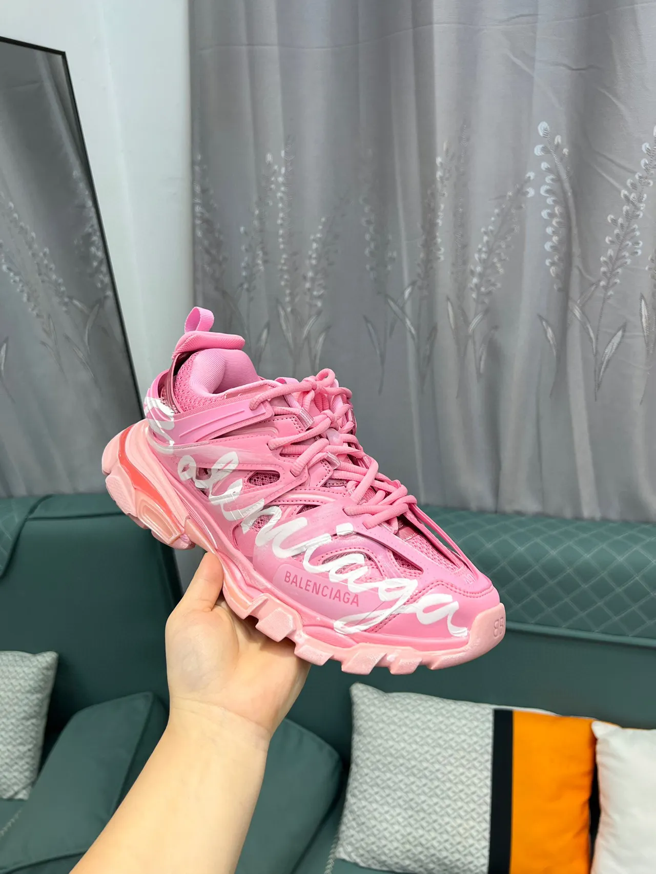 Balenciaga Runner Pink Script Chunky Sneakers 6