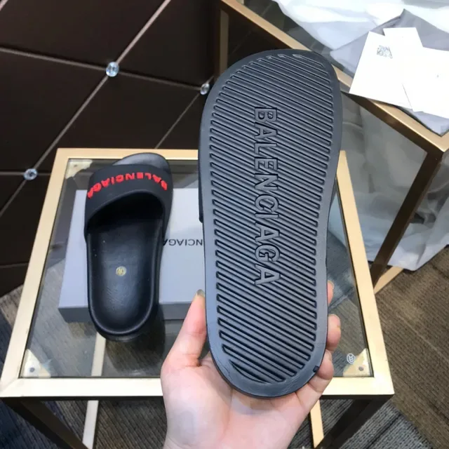 Balenciaga Slide Black Red Logo Slippers 4