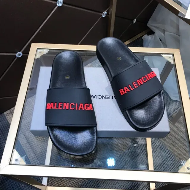 Balenciaga Slide Black Red Logo Slippers 7