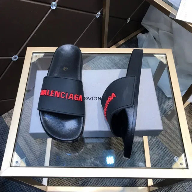 Balenciaga Slide Black Red Logo Slippers 8