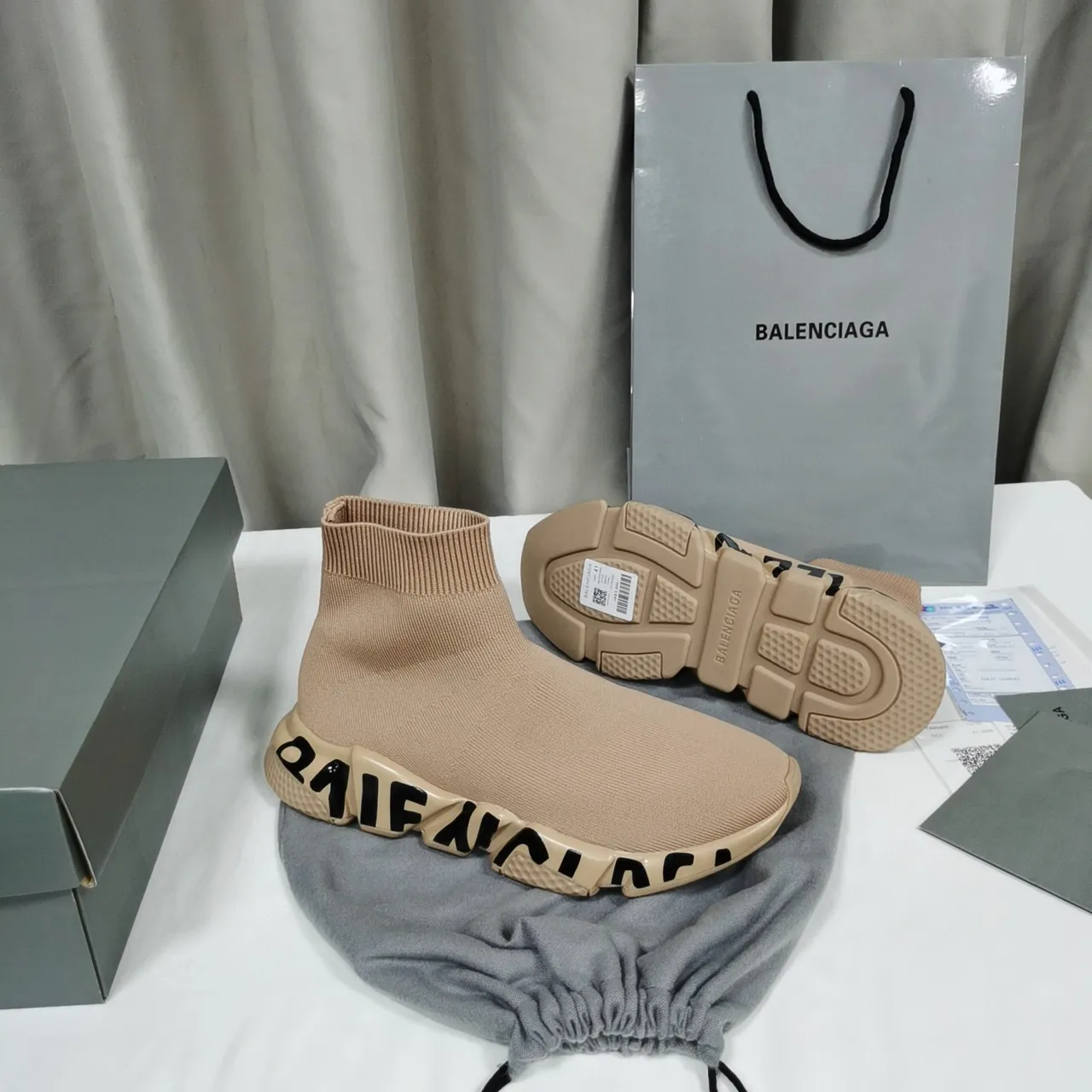 Balenciaga Speed Trainer Beige Sem Cadarço Tricô Lifestyle Tênis 4