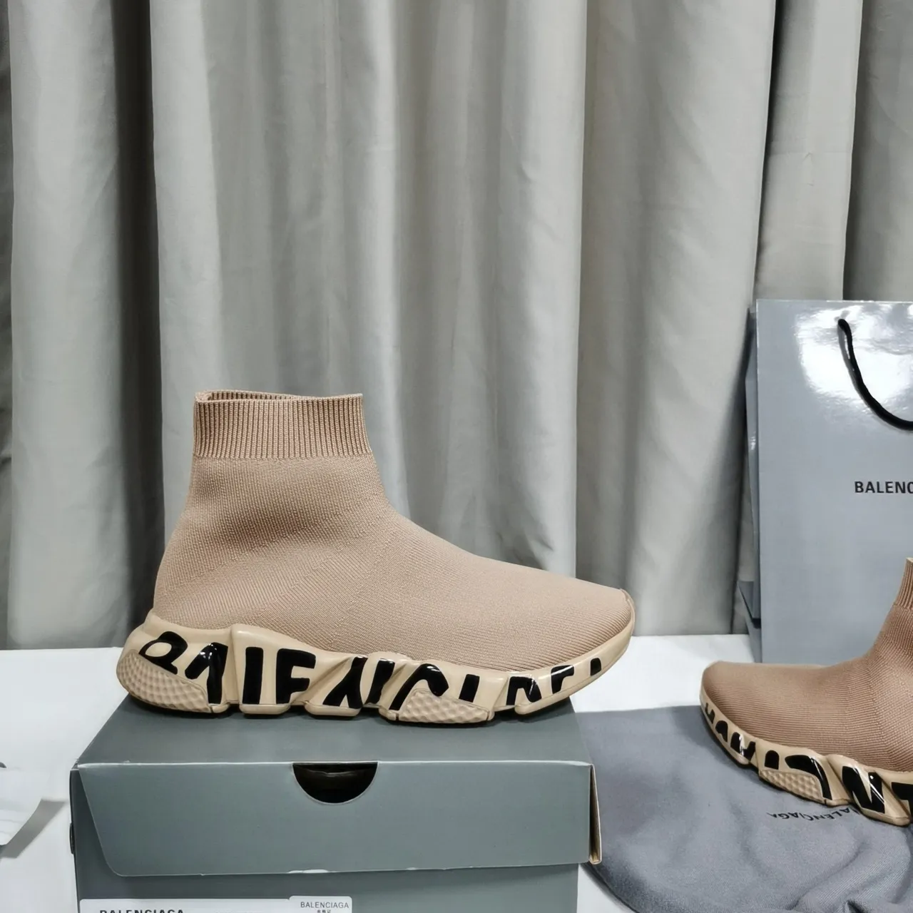 Balenciaga Speed Trainer Beige Sem Cadarço Tricô Lifestyle Tênis 5