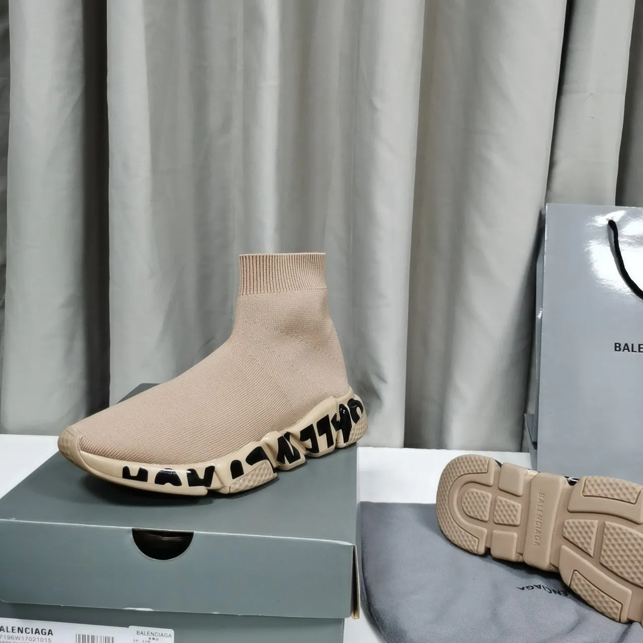 Balenciaga Speed Trainer Beige Sem Cadarço Tricô Lifestyle Tênis 6