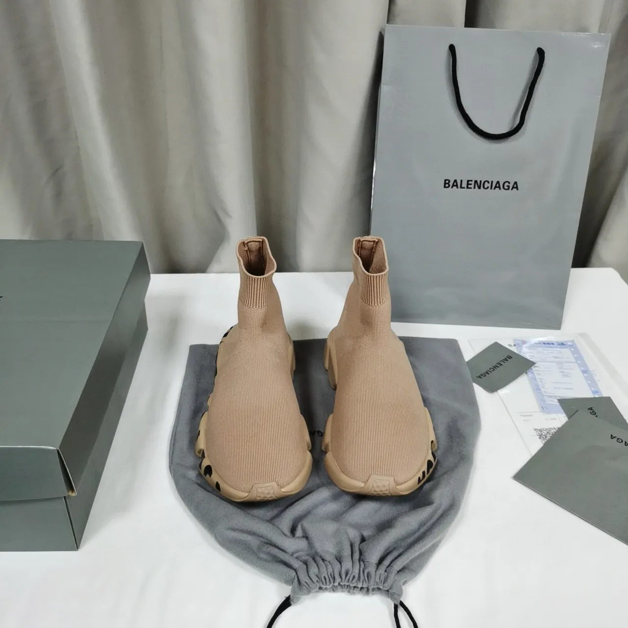 Balenciaga Speed Trainer Beige Sem Cadarço Tricô Lifestyle Tênis 7