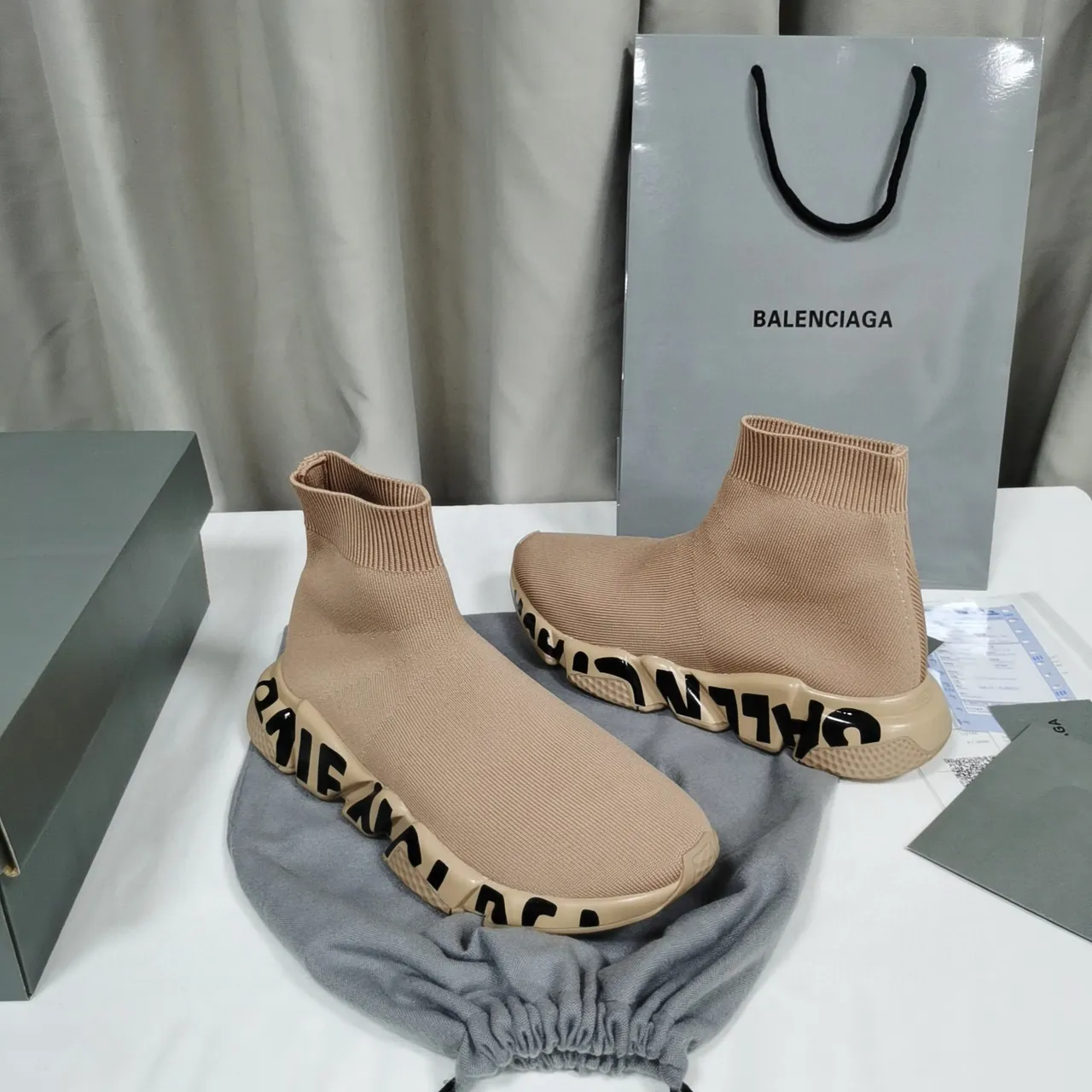 Balenciaga Speed Trainer Beige Sem Cadarço Tricô Lifestyle Tênis 8