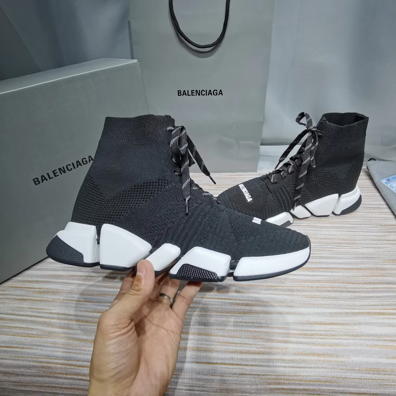 Balenciaga Speed Trainer Black and White Chunky Sneakers 3