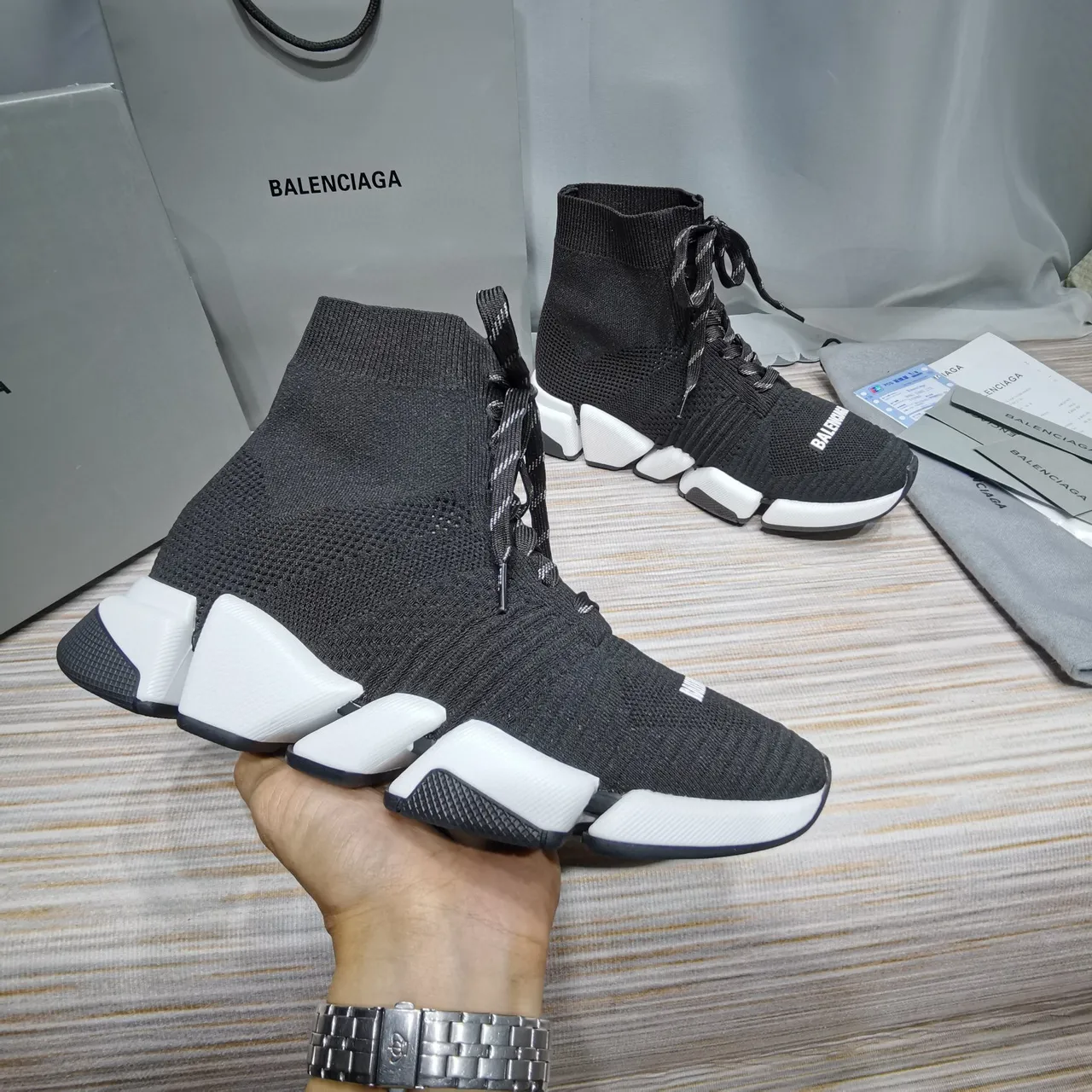 Balenciaga Speed Trainer Black and White Chunky Sneakers 4