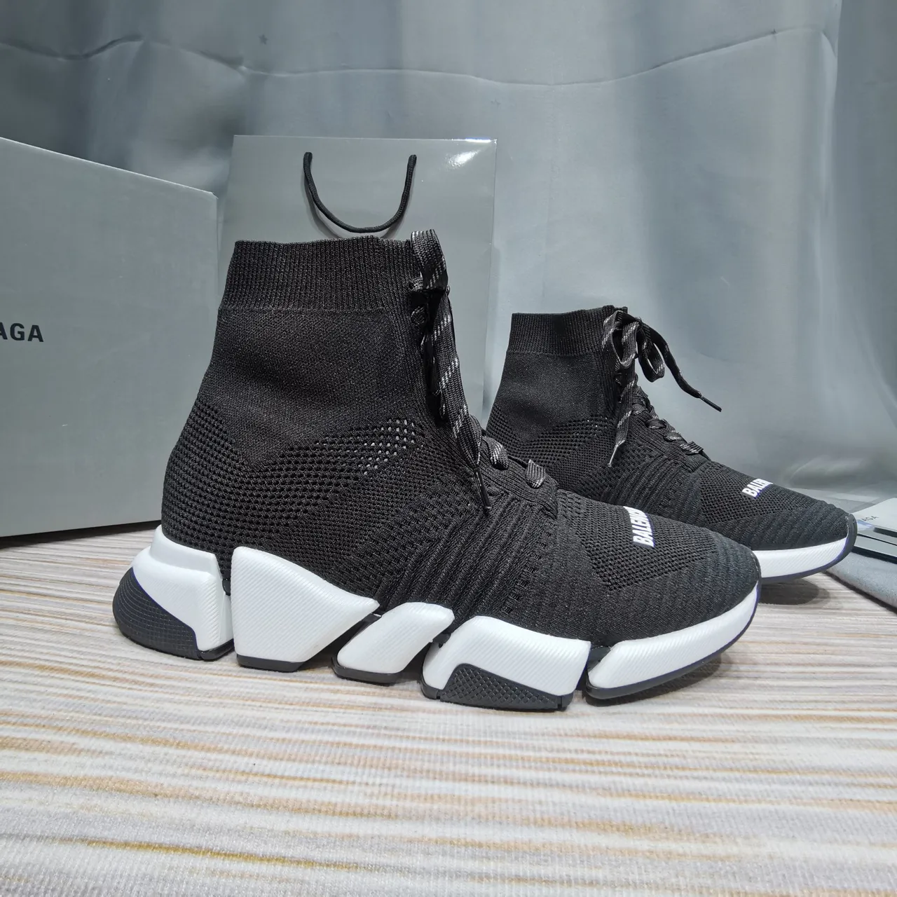 Balenciaga Speed Trainer Black and White Chunky Sneakers 6