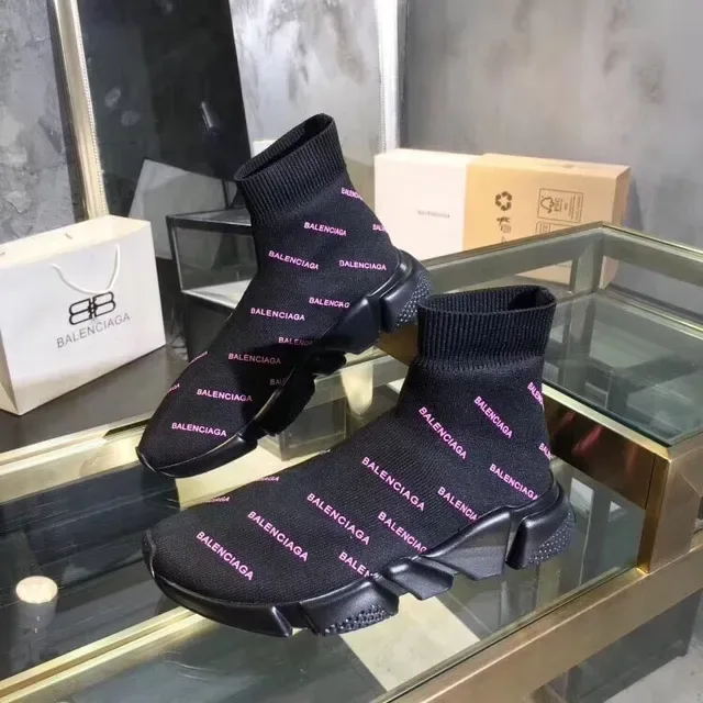 Balenciaga Speed Trainer Noir Rose Col Chaussette Tricot Supérieur Impression Logo Répétée Lifestyle Sneakers 2