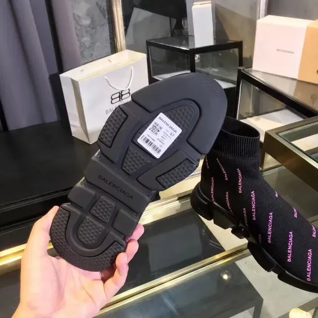 Balenciaga Speed Trainer Noir Rose Col Chaussette Tricot Supérieur Impression Logo Répétée Lifestyle Sneakers 3