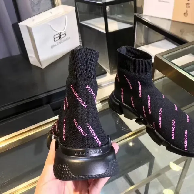 Balenciaga Speed Trainer Noir Rose Col Chaussette Tricot Supérieur Impression Logo Répétée Lifestyle Sneakers 4