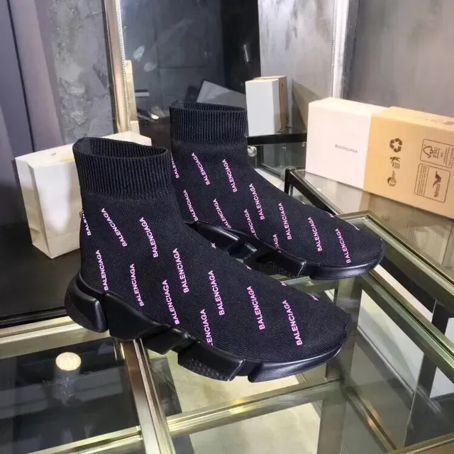 Balenciaga Speed Trainer Noir Rose Col Chaussette Tricot Supérieur Impression Logo Répétée Lifestyle Sneakers 5