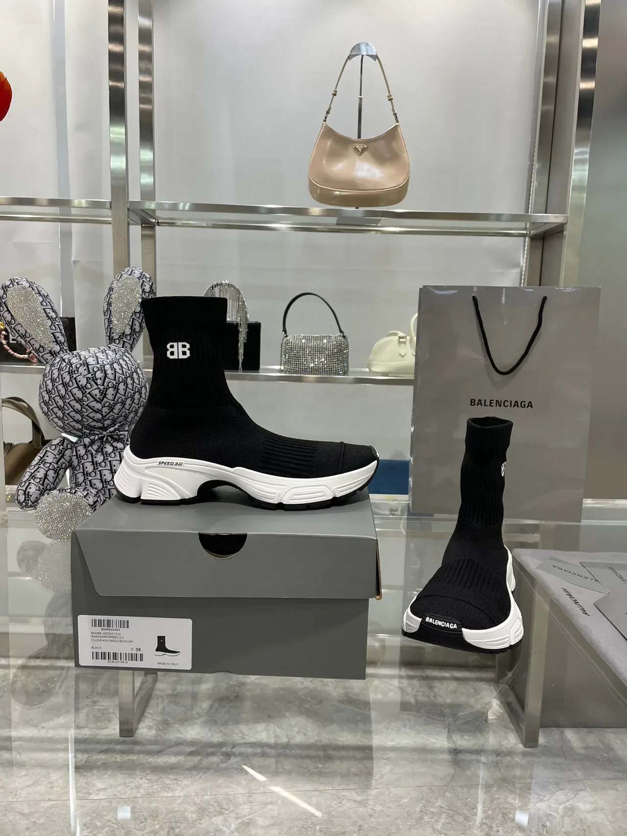 Balenciaga Speed Trainer Speed 3.0 أسود وأبيض حذاء رياضي سميك 2