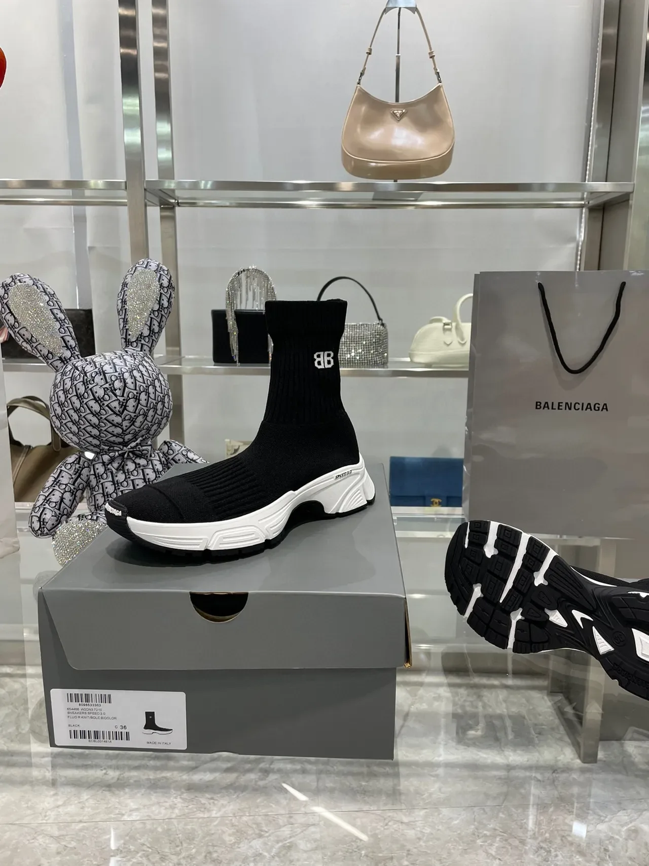 Balenciaga Speed Trainer Speed 3.0 أسود وأبيض حذاء رياضي سميك 5
