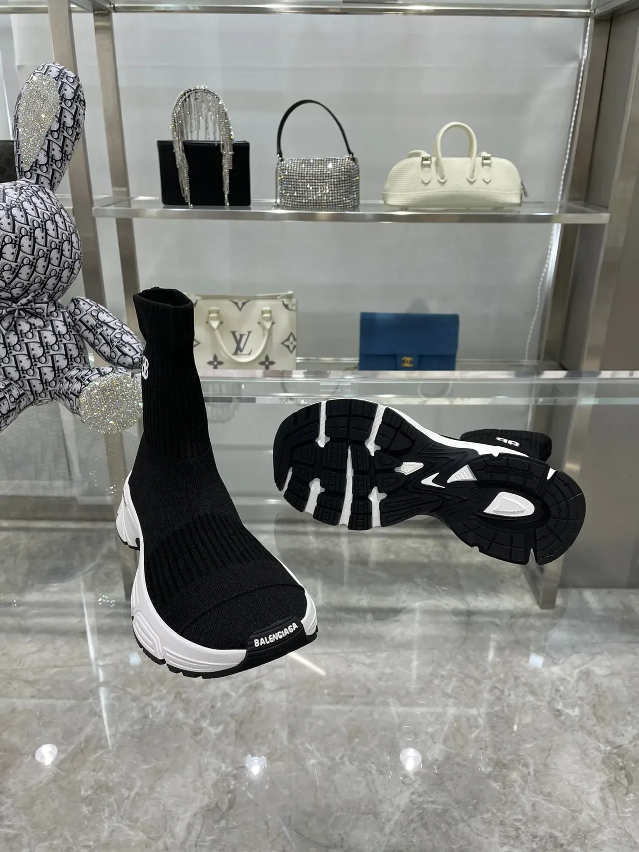 Balenciaga Speed Trainer Speed 3.0 أسود وأبيض حذاء رياضي سميك 6