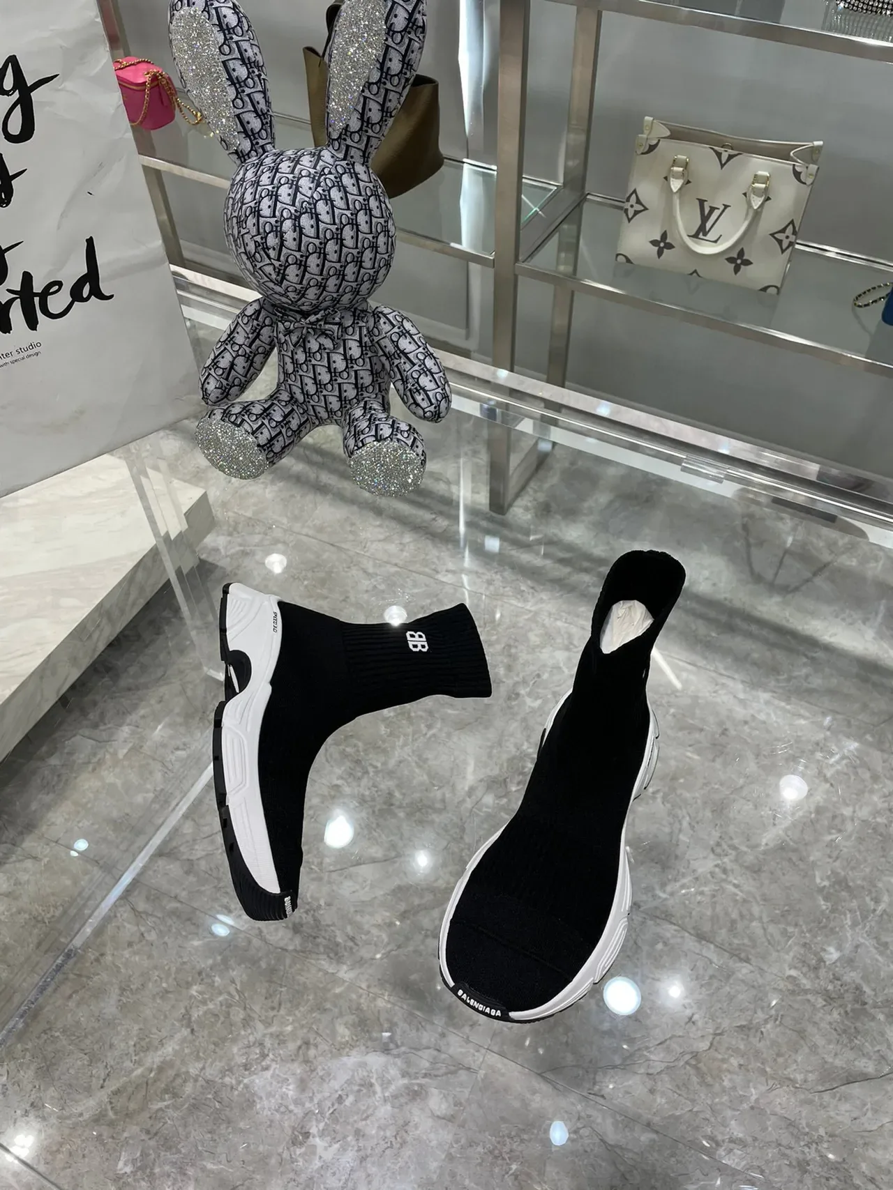 Balenciaga Speed Trainer Speed 3.0 أسود وأبيض حذاء رياضي سميك 7