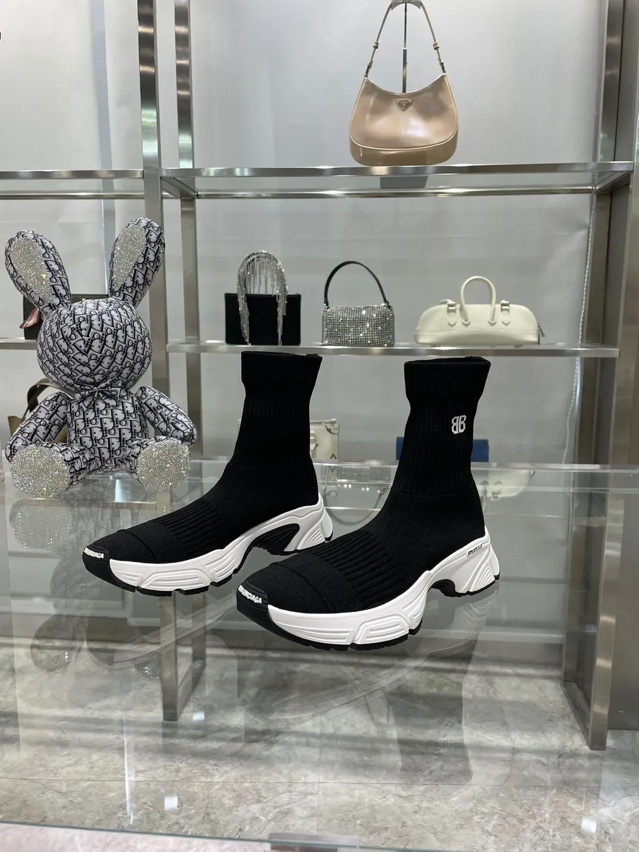 Balenciaga Speed Trainer Speed 3.0 أسود وأبيض حذاء رياضي سميك 8