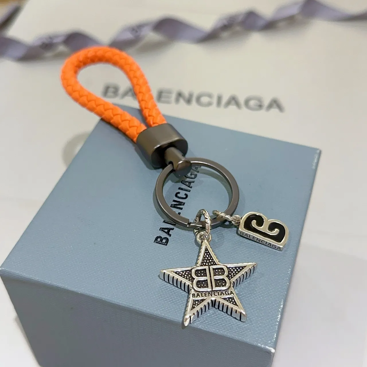 Balenciaga Star BB Logo কমলা রূপালি বোনা তার ধাতুর হাতবাসন 1