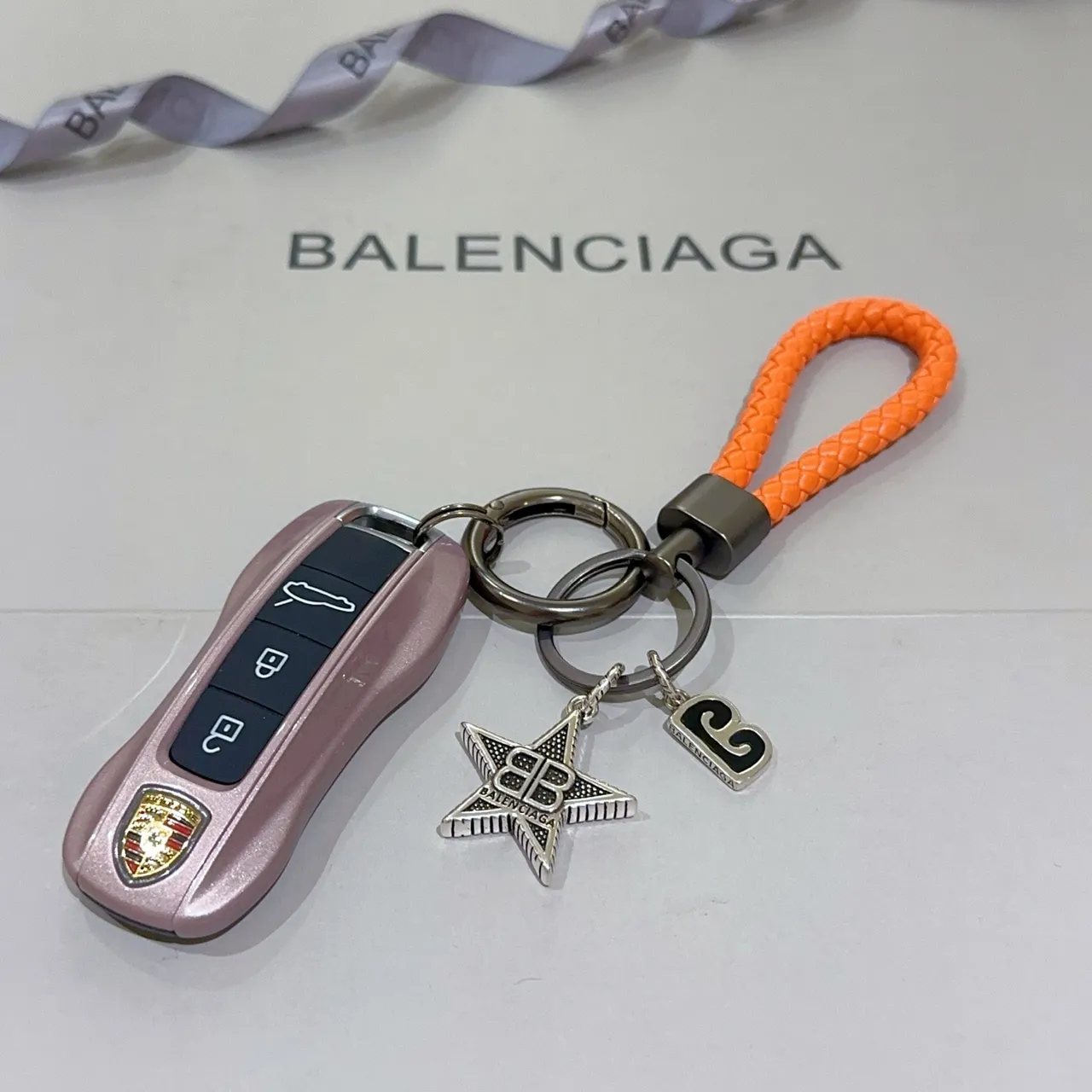 Balenciaga Star BB Logo কমলা রূপালি বোনা তার ধাতুর হাতবাসন 5