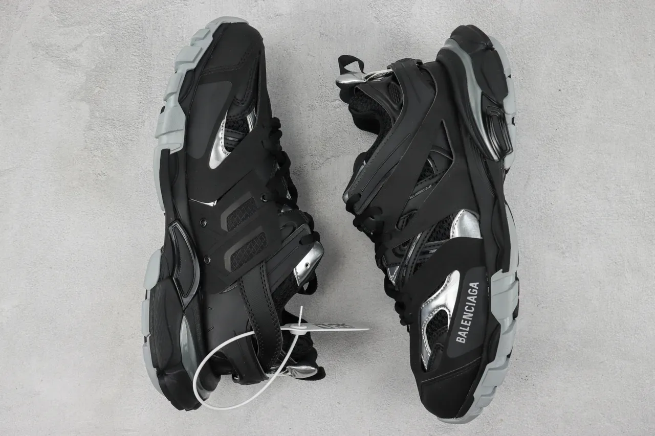 Balenciaga Track Trainer Tênis Chunky Pretos e Prateados 2