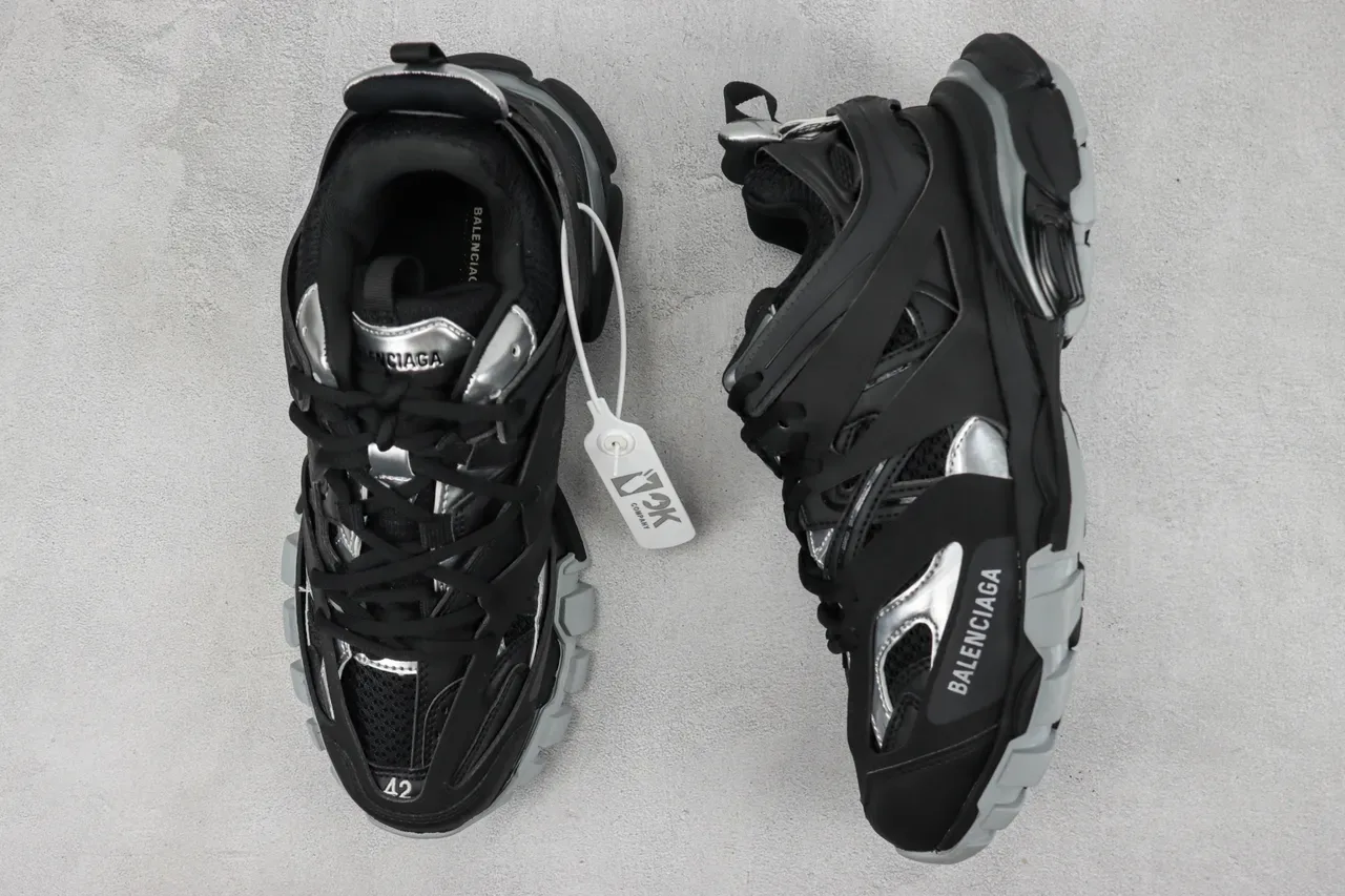Balenciaga Track Trainer Tênis Chunky Pretos e Prateados 3