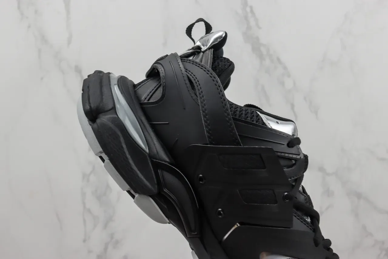 Balenciaga Track Trainer Tênis Chunky Pretos e Prateados 5