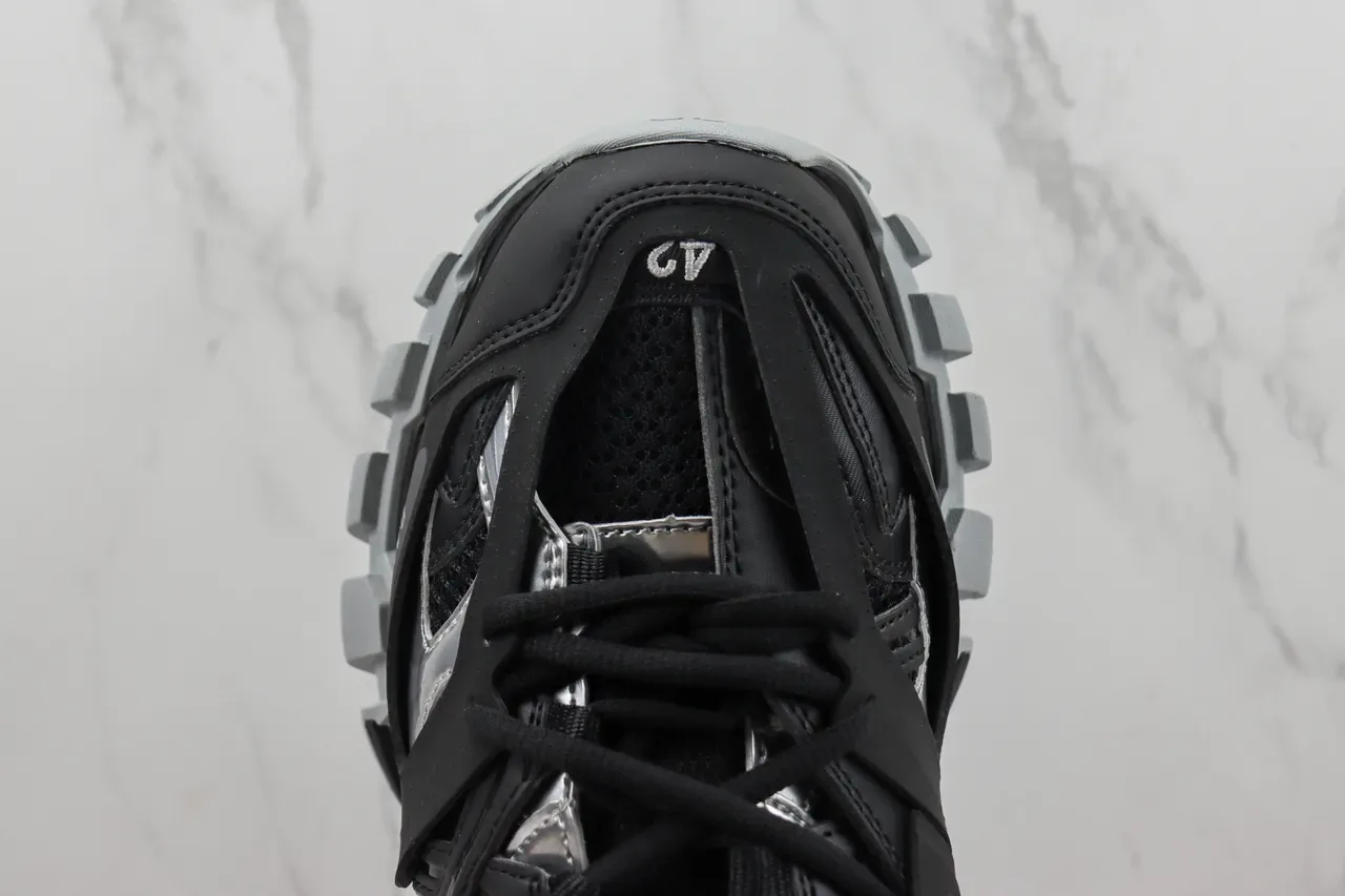 Balenciaga Track Trainer Tênis Chunky Pretos e Prateados 6