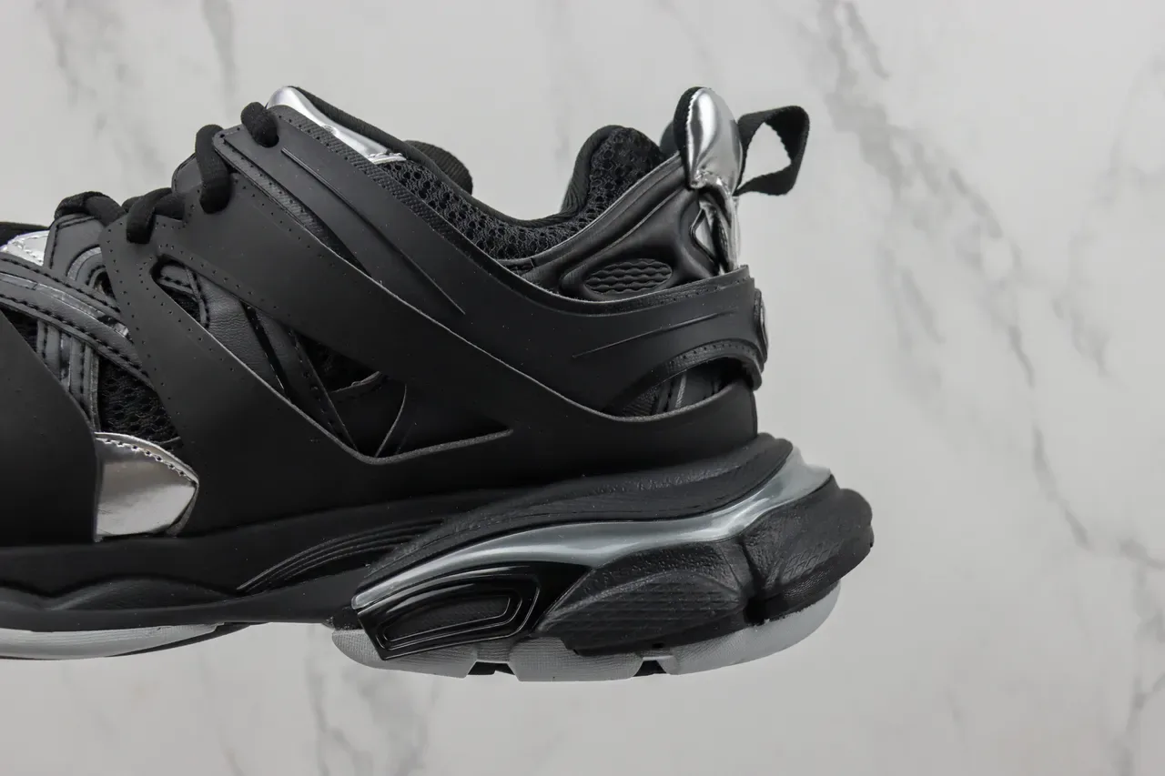 Balenciaga Track Trainer Tênis Chunky Pretos e Prateados 7