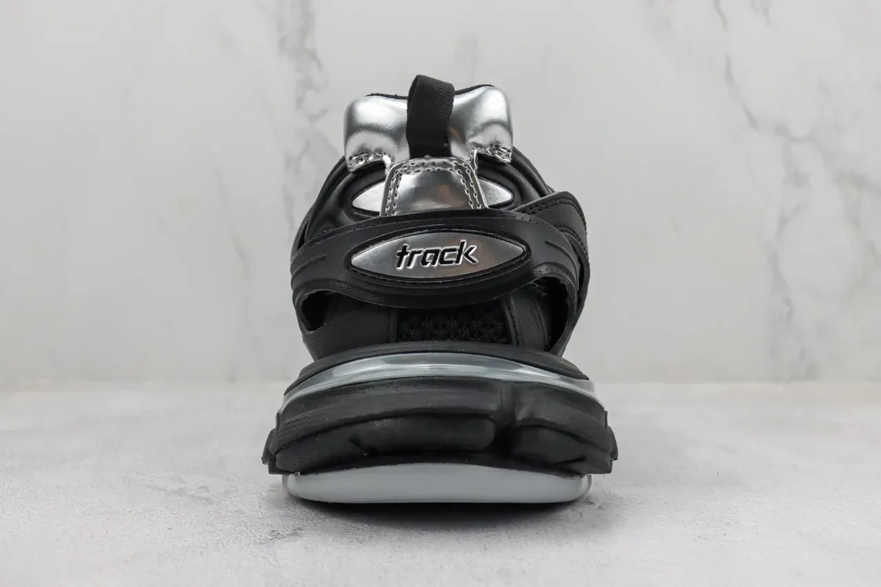 Balenciaga Track Trainer Tênis Chunky Pretos e Prateados 9