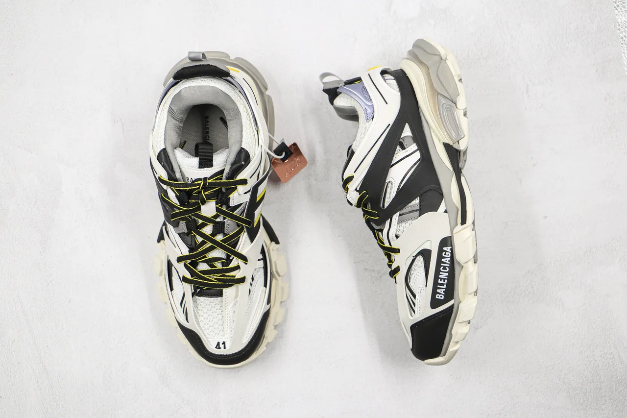 Balenciaga Track Trainer Brancos Pretos Cinza Amarelo Tênis com sola grossa 8