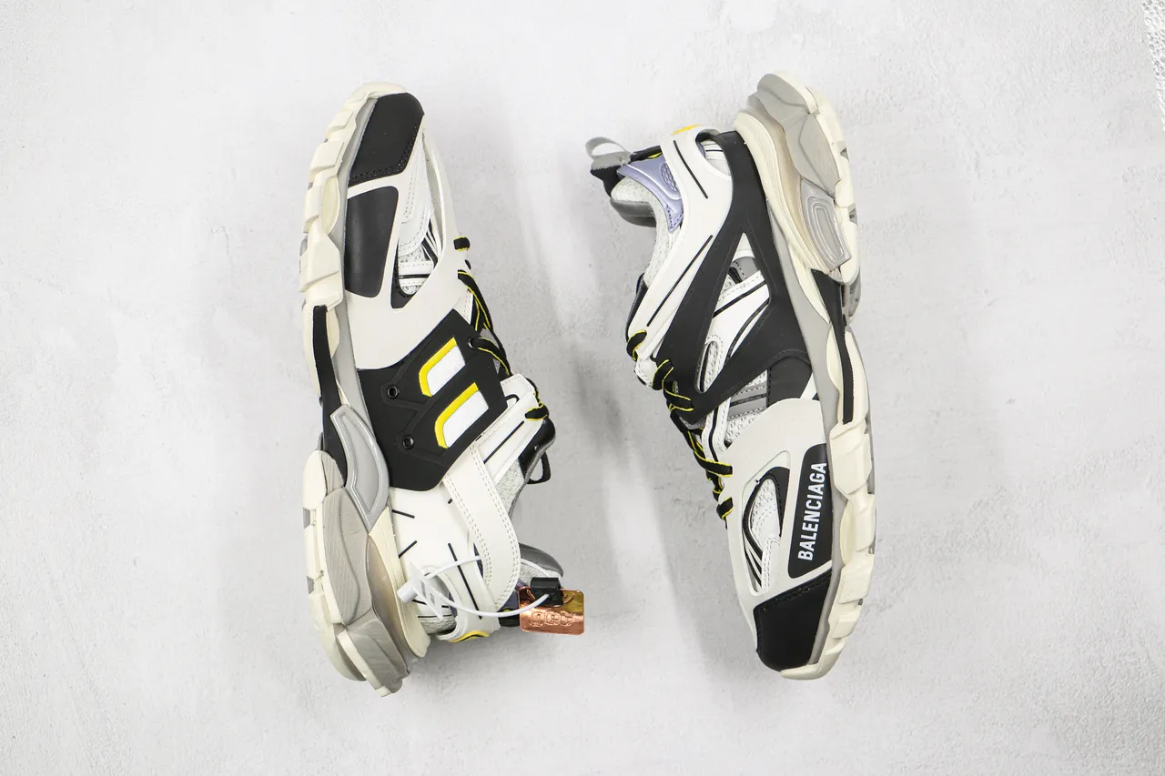 Balenciaga Track Trainer Brancos Pretos Cinza Amarelo Tênis com sola grossa 9