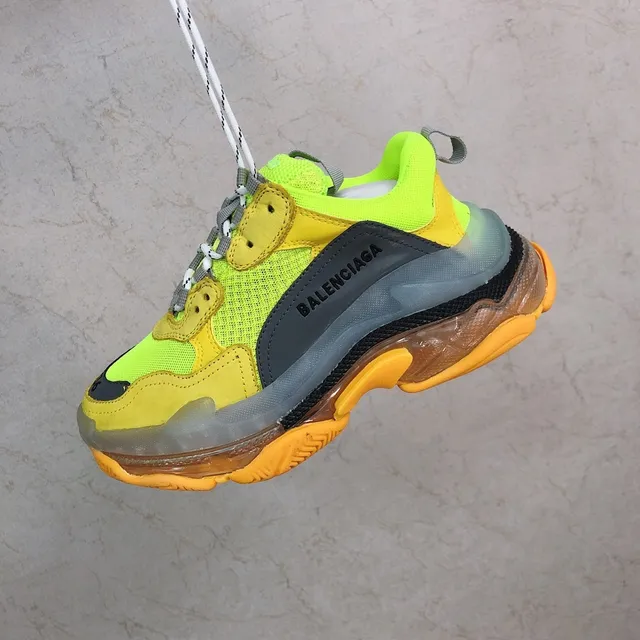 Balenciaga Triple S Amarelo Neón Laranja Cinza Tênis de sola grossa 5